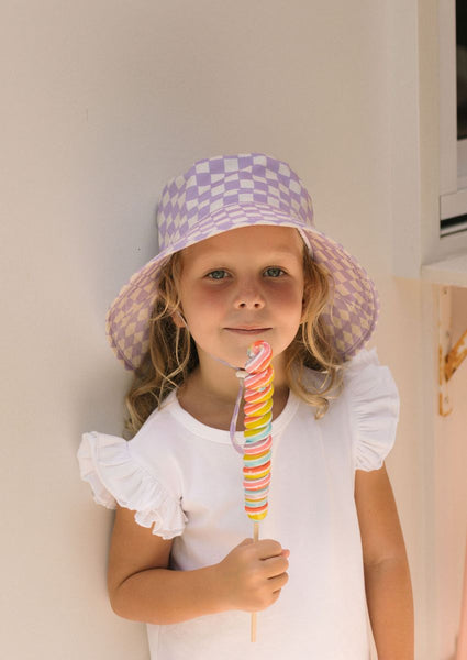 Lavender Checks Broad Brim Bucket Hat
