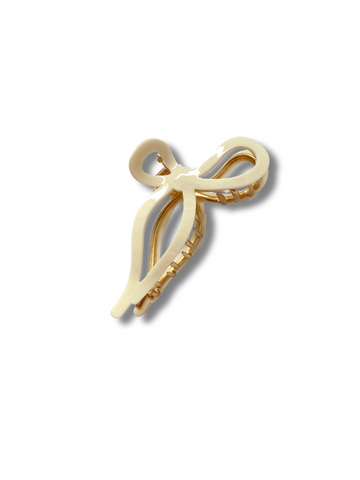 Glossy Bow Hair Claw - Cream