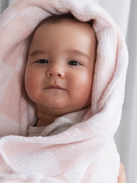 Chenille Checkered Blanket - Pink
