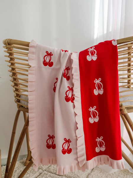 Cherry Bow Frill Reversible Blanket