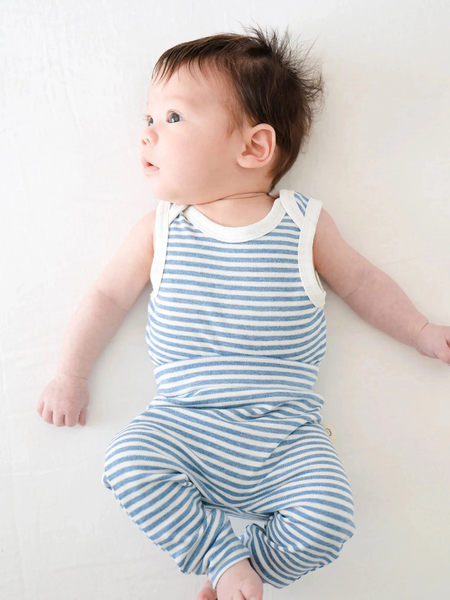 Blue Stripes Organic Cotton Singlet Bodysuit