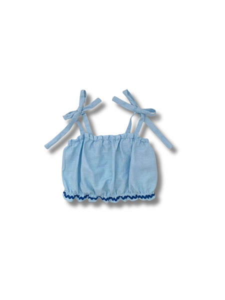 Saint Tropez Linen Tie Up Top - Azure Blue