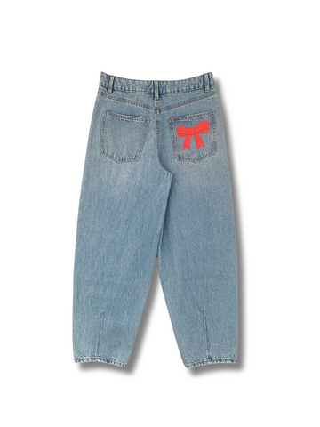 Red Bow Barrel Jeans - Light Blue Denim