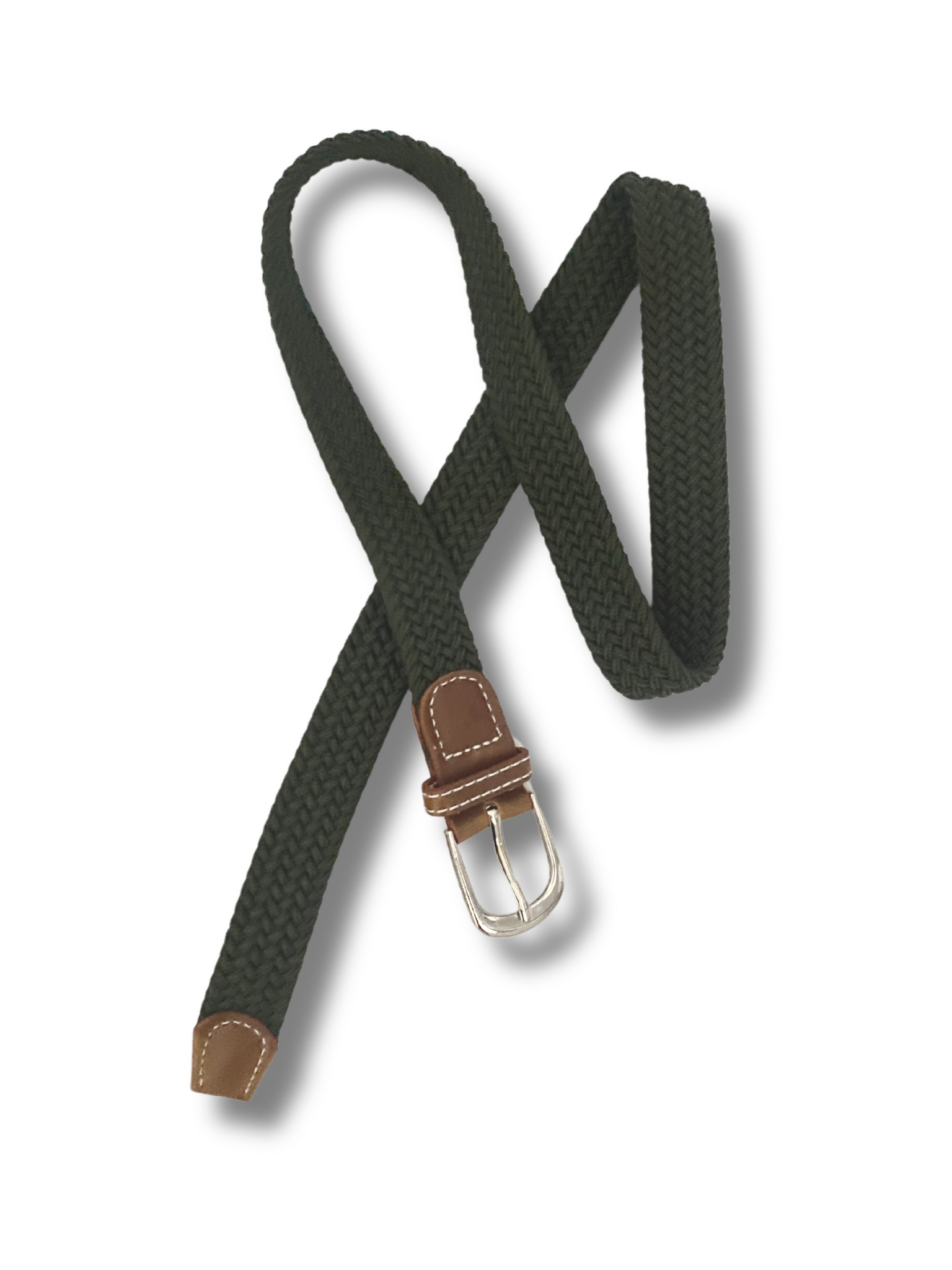 Kids Braided Stretch Belt - Khaki Green