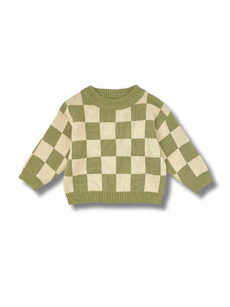 Classic Kids Check Knit Jumper - Cream & Pistachio