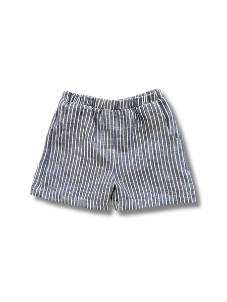 Kids Navy & White Linen Stripe Shorts