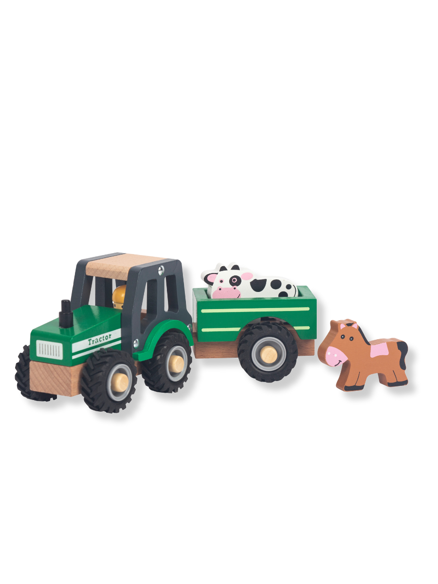 Green Farm Tractor With Trailer