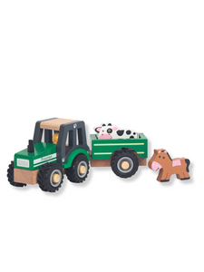 Green Farm Tractor With Trailer