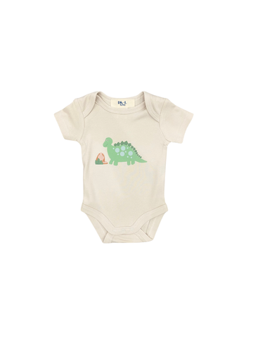 Little Dino Short Sleeve Bodysuit - Beige