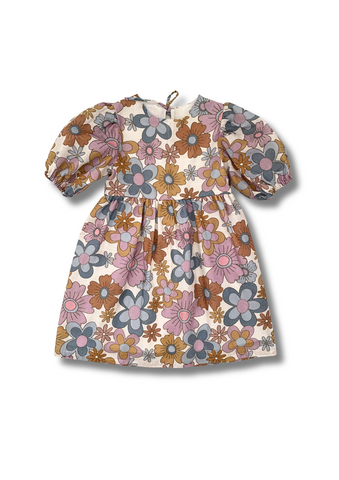 Flower print dress with puffy sleeves