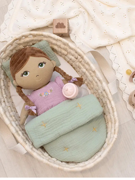 Rattan Doll Moses Basket Set Sage