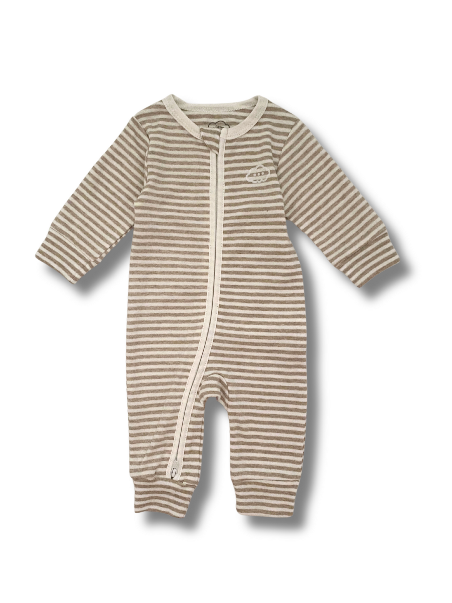 Comfy Baby Zip Growsuit - Oat Stripes