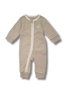 Comfy Baby Zip Growsuit - Oat Stripes
