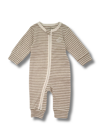 Comfy Baby Zip Growsuit - Oat Stripes