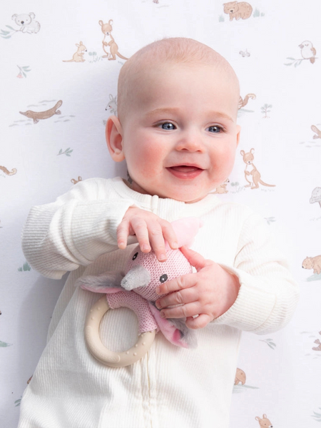 Ring Rattle Galah Knitted