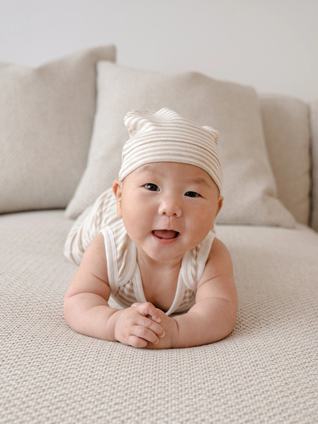 Comfy Baby Knot Beanie - Oat Stripe