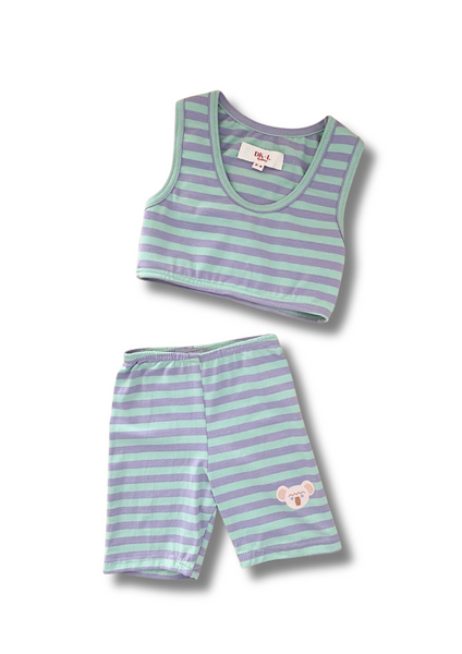Mint & Purple Stripe Active Crop Top