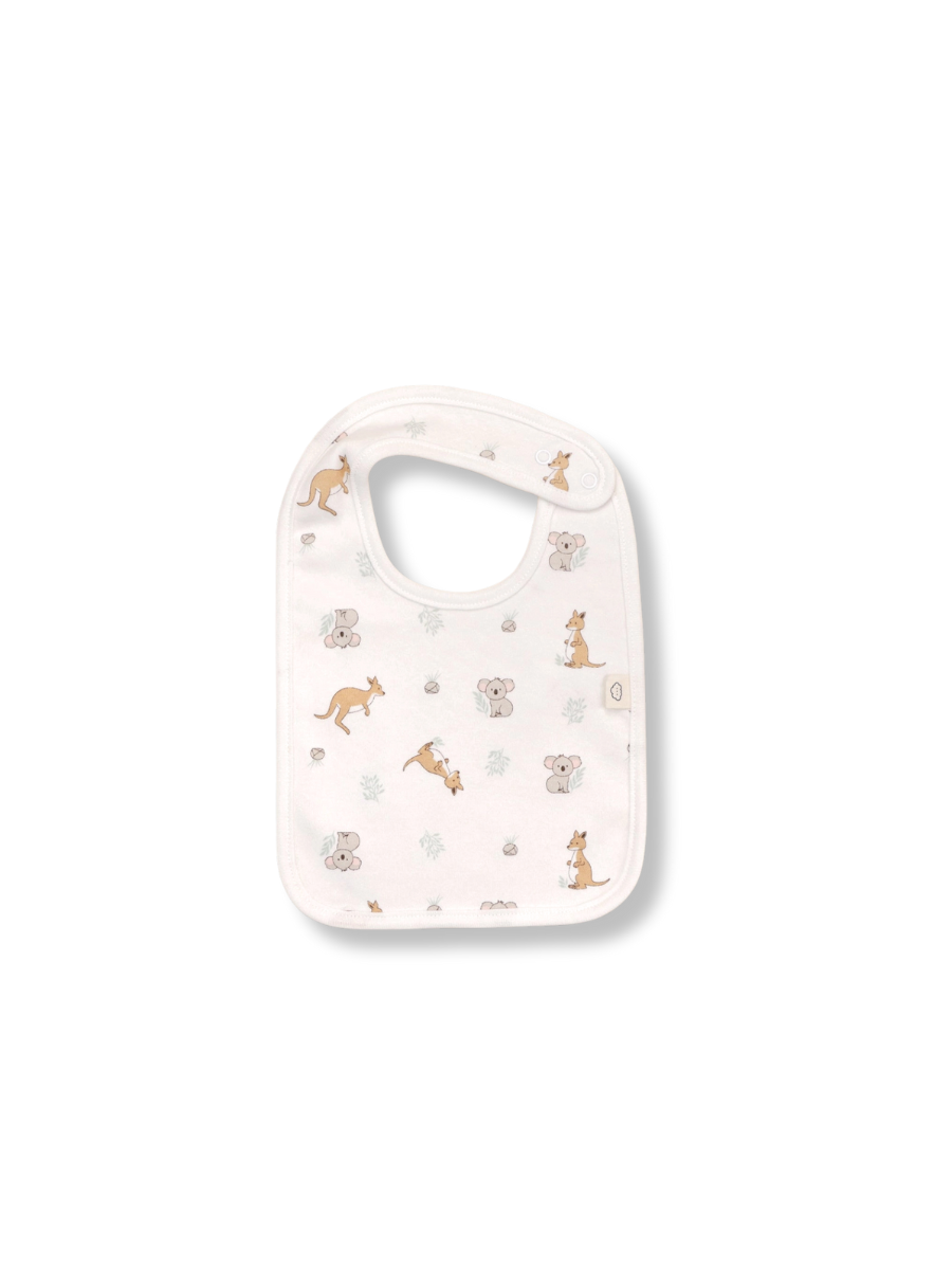 Round Baby Bib - Kangaroo & Koala