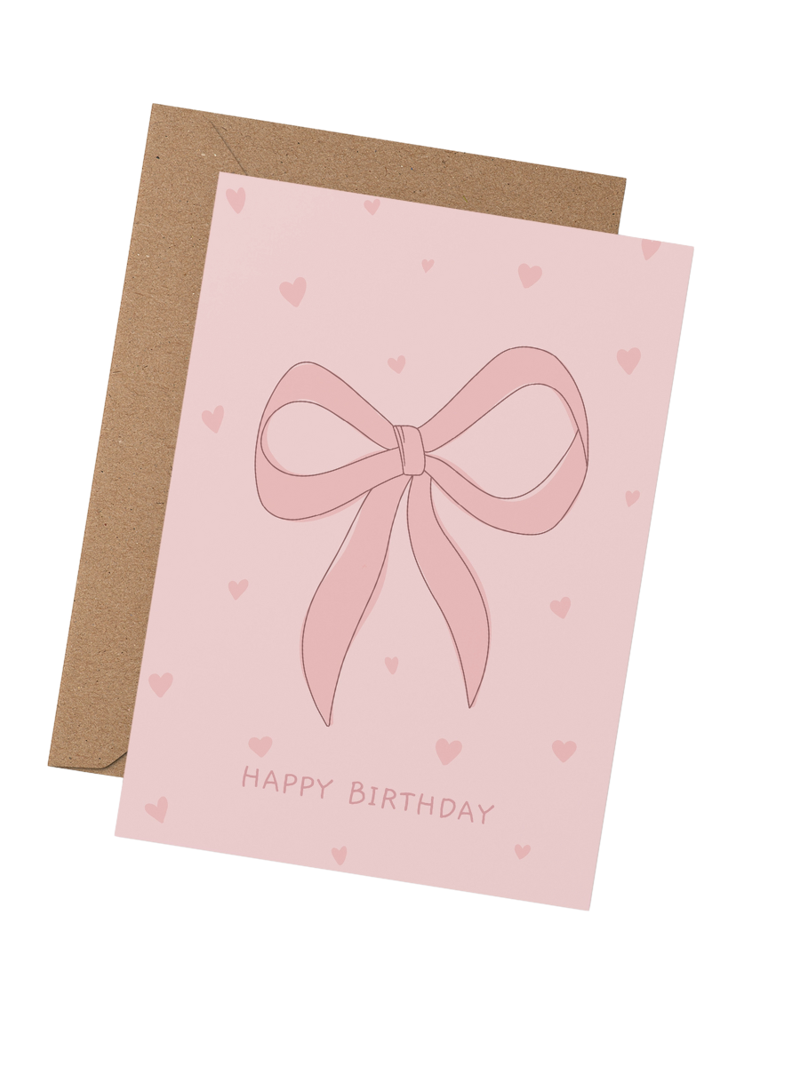 Bow & Hearts Pink Birthday Card