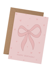 Bow & Hearts Pink Birthday Card