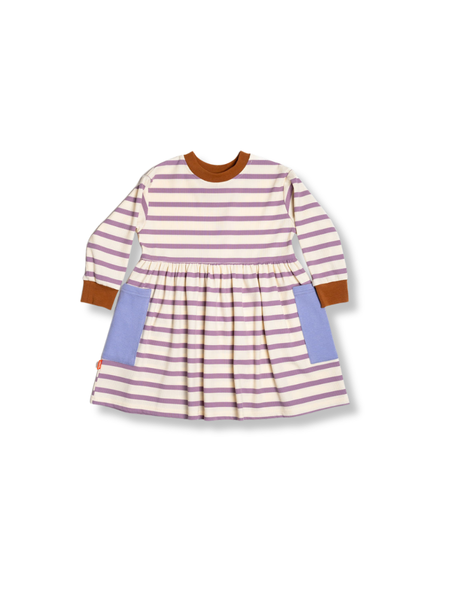 Long Sleeve Bell Dress - Purple  Stripes