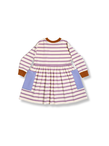 Long Sleeve Bell Dress - Purple  Stripes