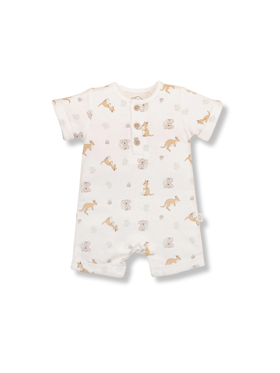 Comfy Baby Zip Romper - Kangaroo & Koala