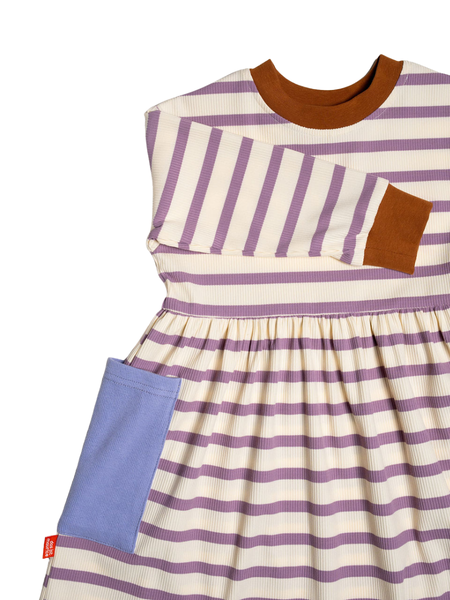 Long Sleeve Bell Dress - Purple  Stripes