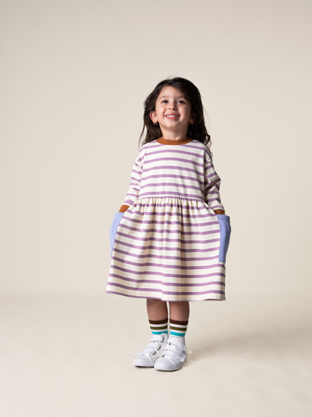 Long Sleeve Bell Dress - Purple  Stripes