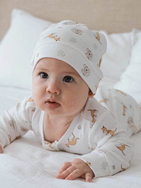 Comfy Baby Knot Beanie - Kangaroo & Koala
