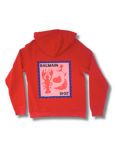 Balmain Stamp Logo  Hoodie - Chili Red