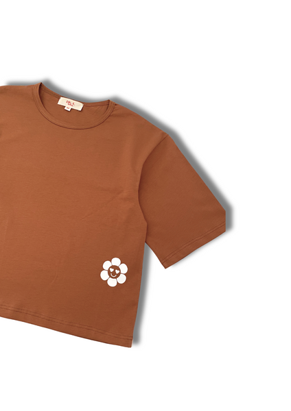Relaxed Boxy Crop Tee Toffee