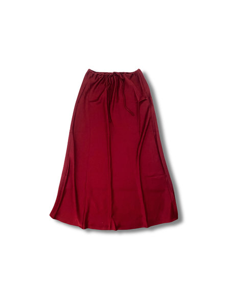 Satin Tie Waist Skirt – Burgundy