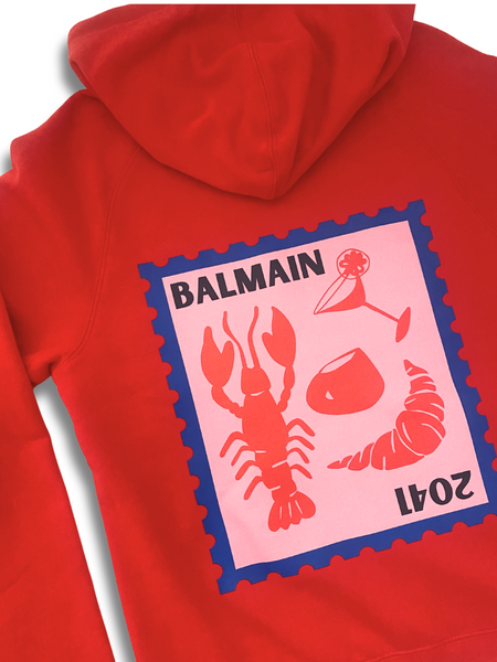 Balmain Stamp Logo  Hoodie - Chili Red