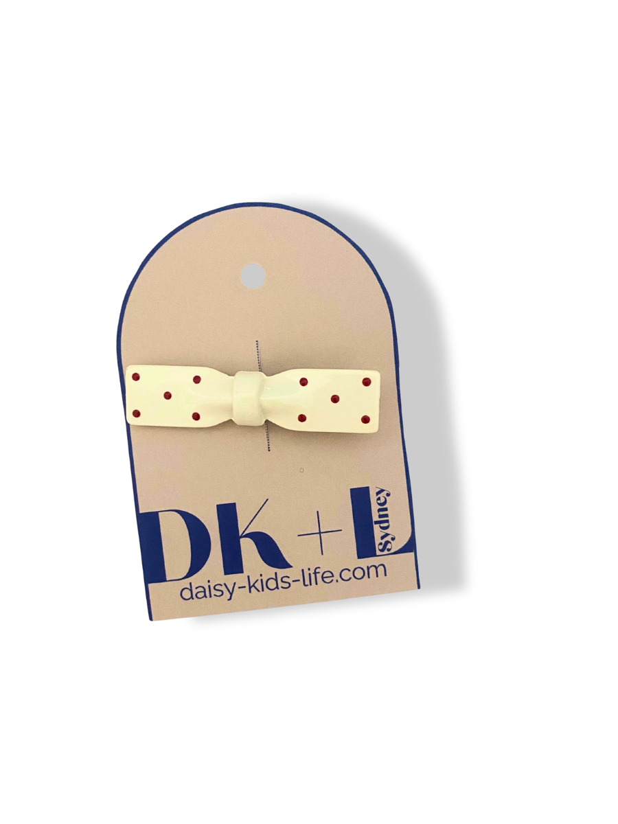 Cream Polka Dot Bow Tie Hair Clip
