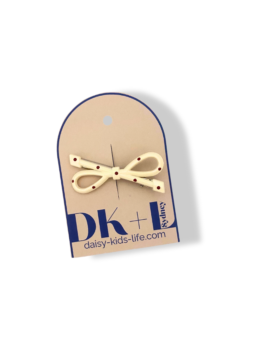 Cream Polka Dot Bow Hair Clip