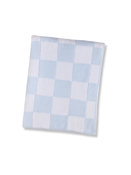 Chenille Checkered Blanket - Blue