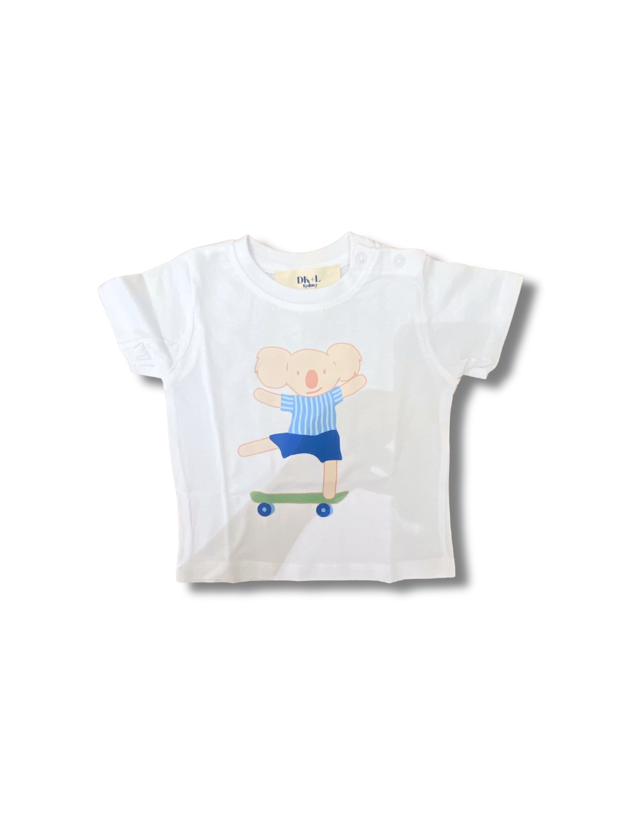 Rad Koala Skater Baby Tee – White