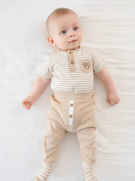 Organic Cotton Waffle Button Pants - Oat