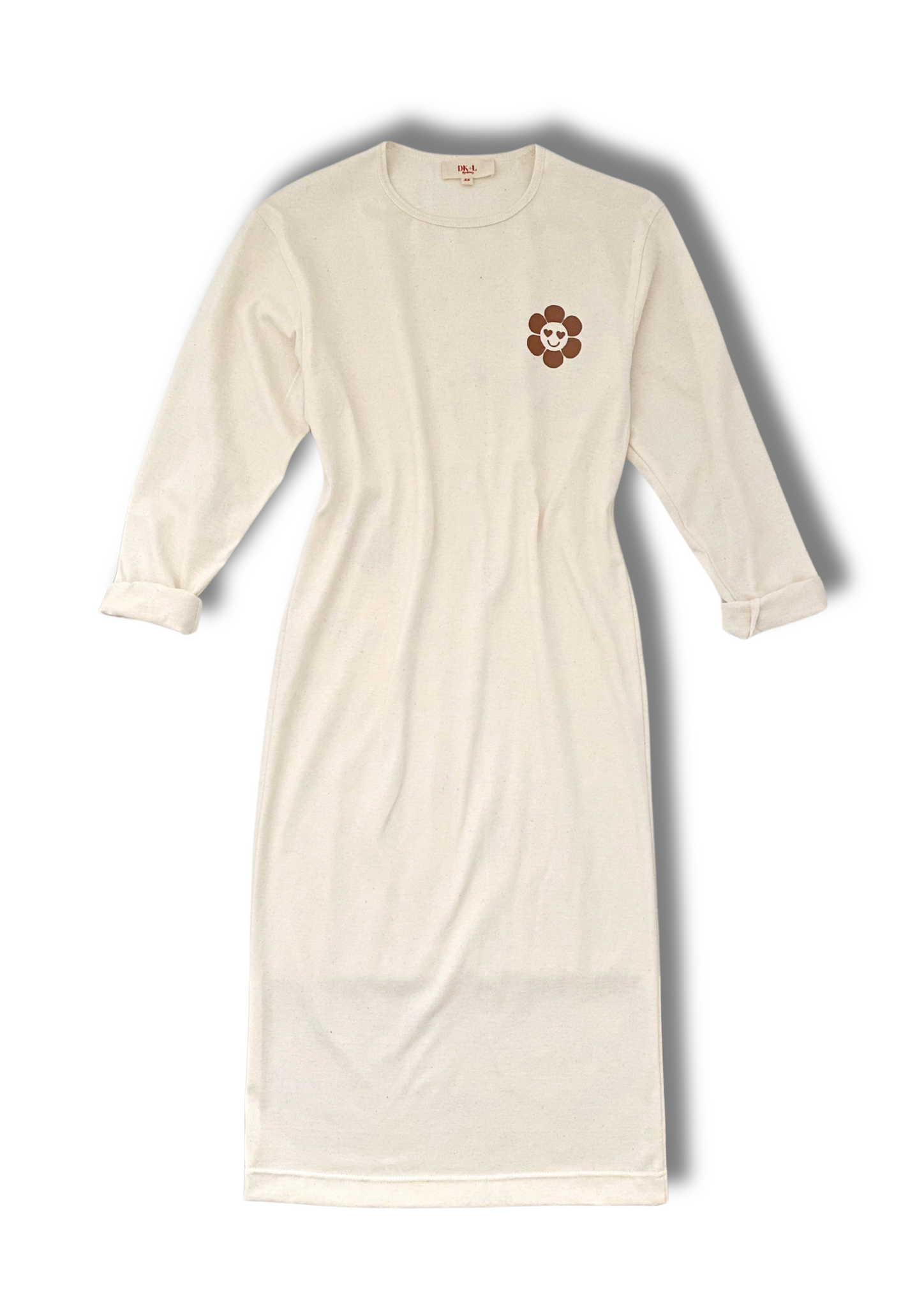 Relaxed Long Sleeve Midi Dress Natural