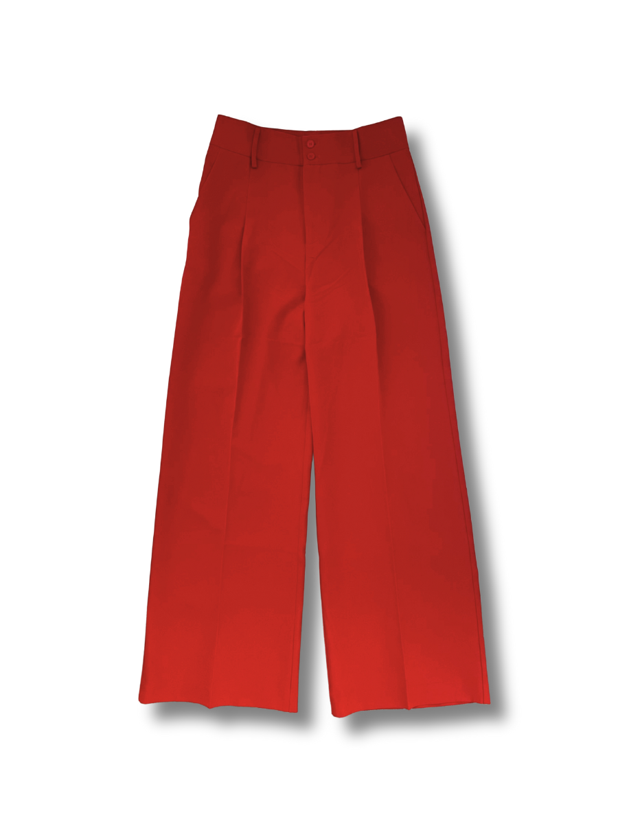 Solid Wide Leg Pants - Red