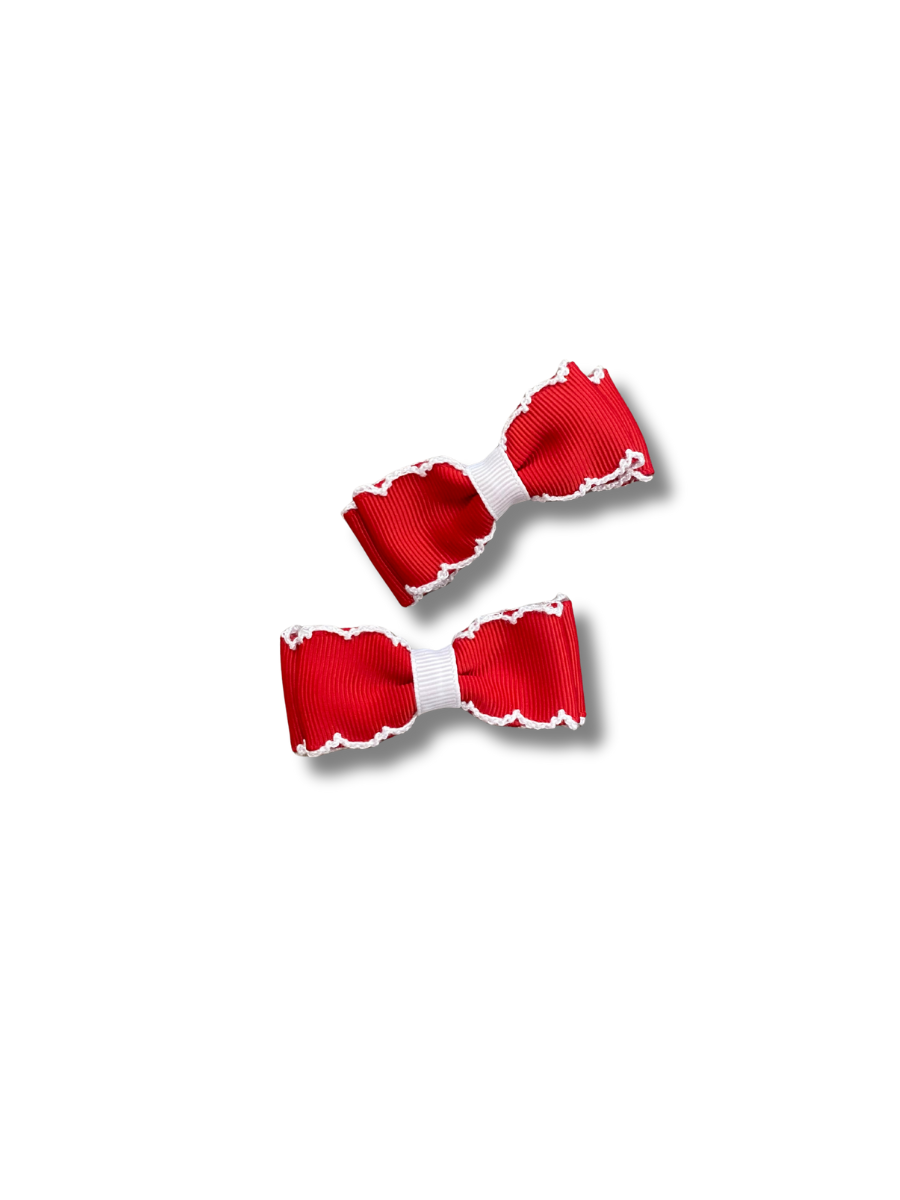 Retro Red Scalloped Bow  Hair Clip