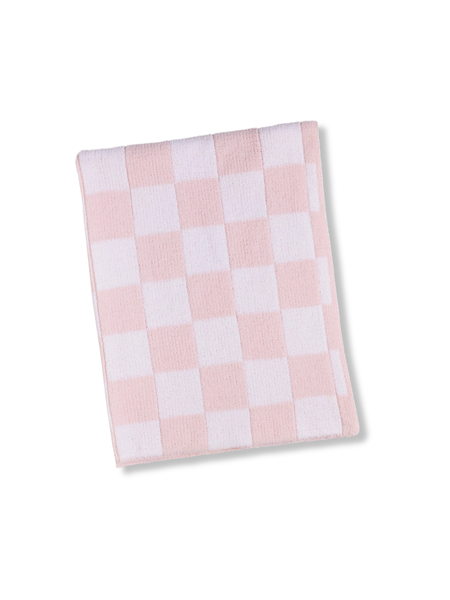Chenille Checkered Blanket - Pink