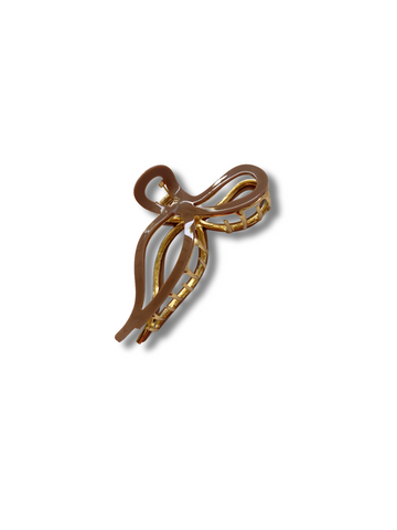 Glossy Bow Hair Claw - Chocolate