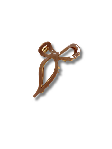 Glossy Bow Hair Claw - Mocha