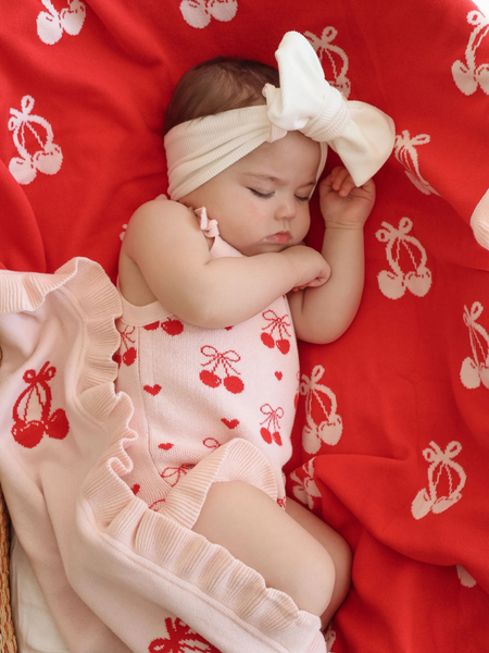 Cherry Bow Frill Reversible Blanket