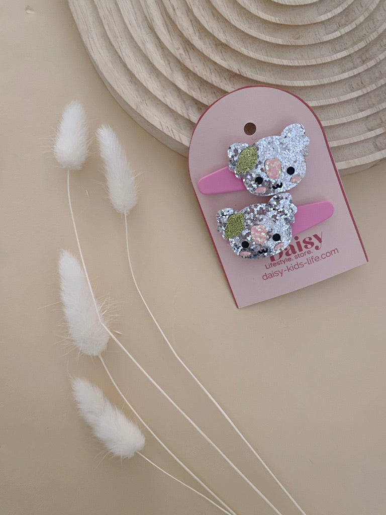 Sparkly Koala Hair Clips Pink