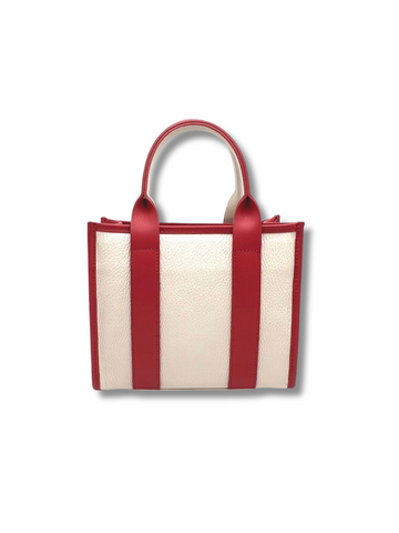 Nina Leather Tote - Red & Cream