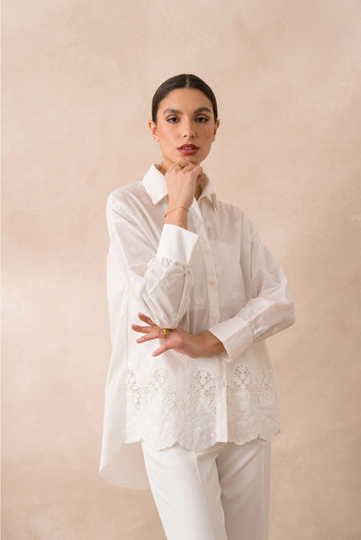 White Embroidered Cotton Shirt