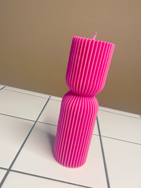 Hourglass Pillar Candle Fuschia